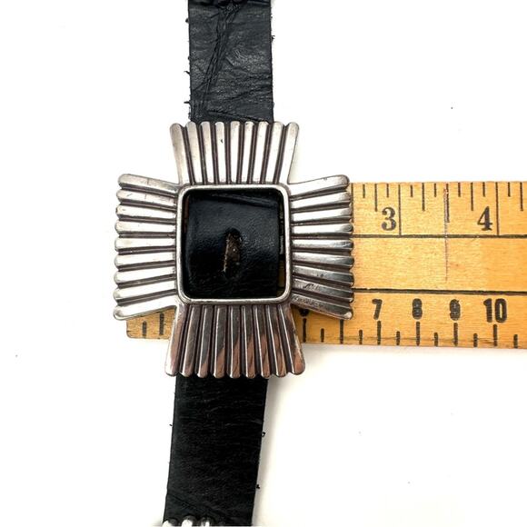 VINTAGE 1993 - Navajo Silver & black Leather Concho unisex Belt main image 4